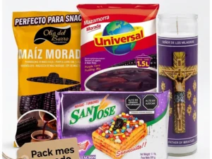 Pack Mes Morado con Turrón San José 500g, Mazamorra Universal, Maíz Morado e Candela Señor de los Milagros